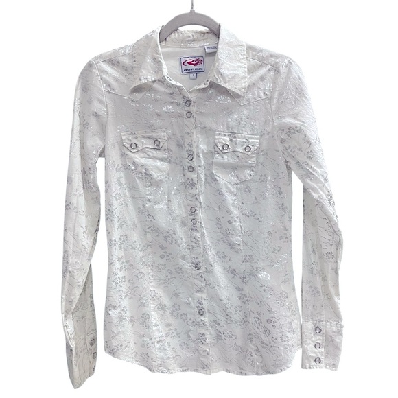 Roper Cream and Silver Floral Button-Up Shirt Size Small - Picture 1 of 6